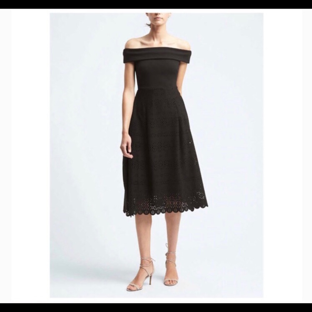 Black Midi Off the Shoulder Dress